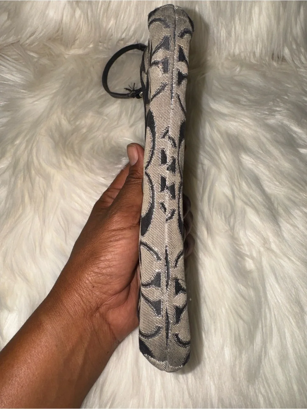 Coach Monogram Wristlet in Taupe and Black